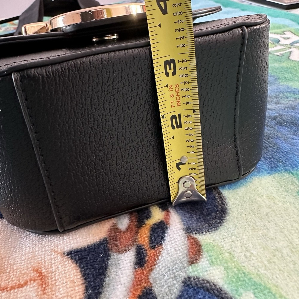 TRUE RELIGION Mini Flap Logo Crossbody Bag Black Gold Horseshoe Adjustable Strap - Picture 13 of 16